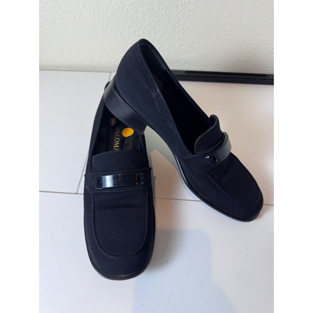 Vintage‎ Y2K Retro Paloma Loafers Womens 9 Black Canvas Block Heel Minimalist